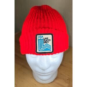 Usa Lake Placid 1980 Patch on Red Beanie Vintage 1980 Retro Winter Olympics